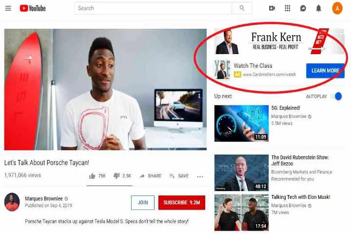 advertisement on YouTube